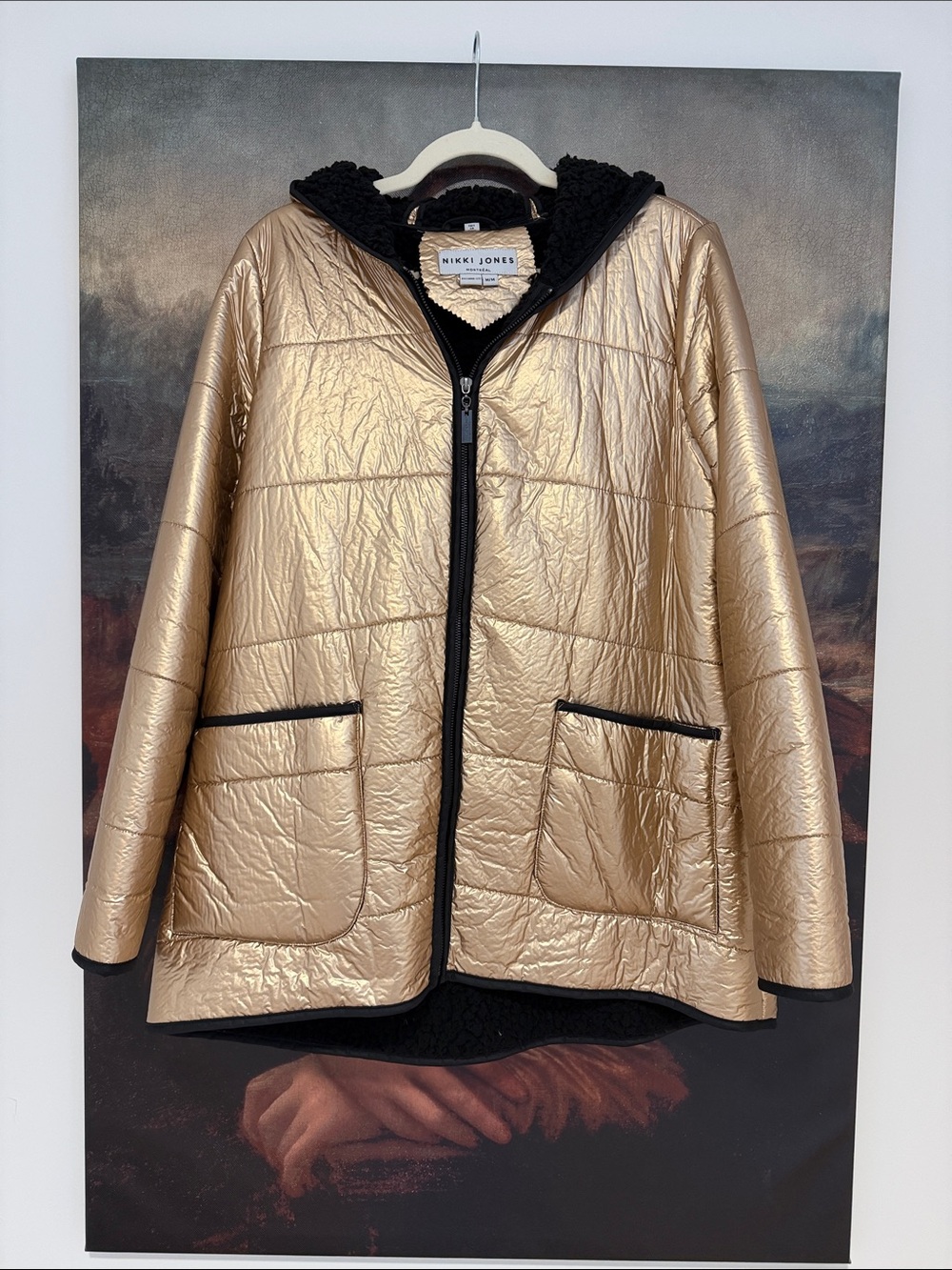 Nikki Jones Montréal Metallic Gold Oversized Sherpa Jacket M